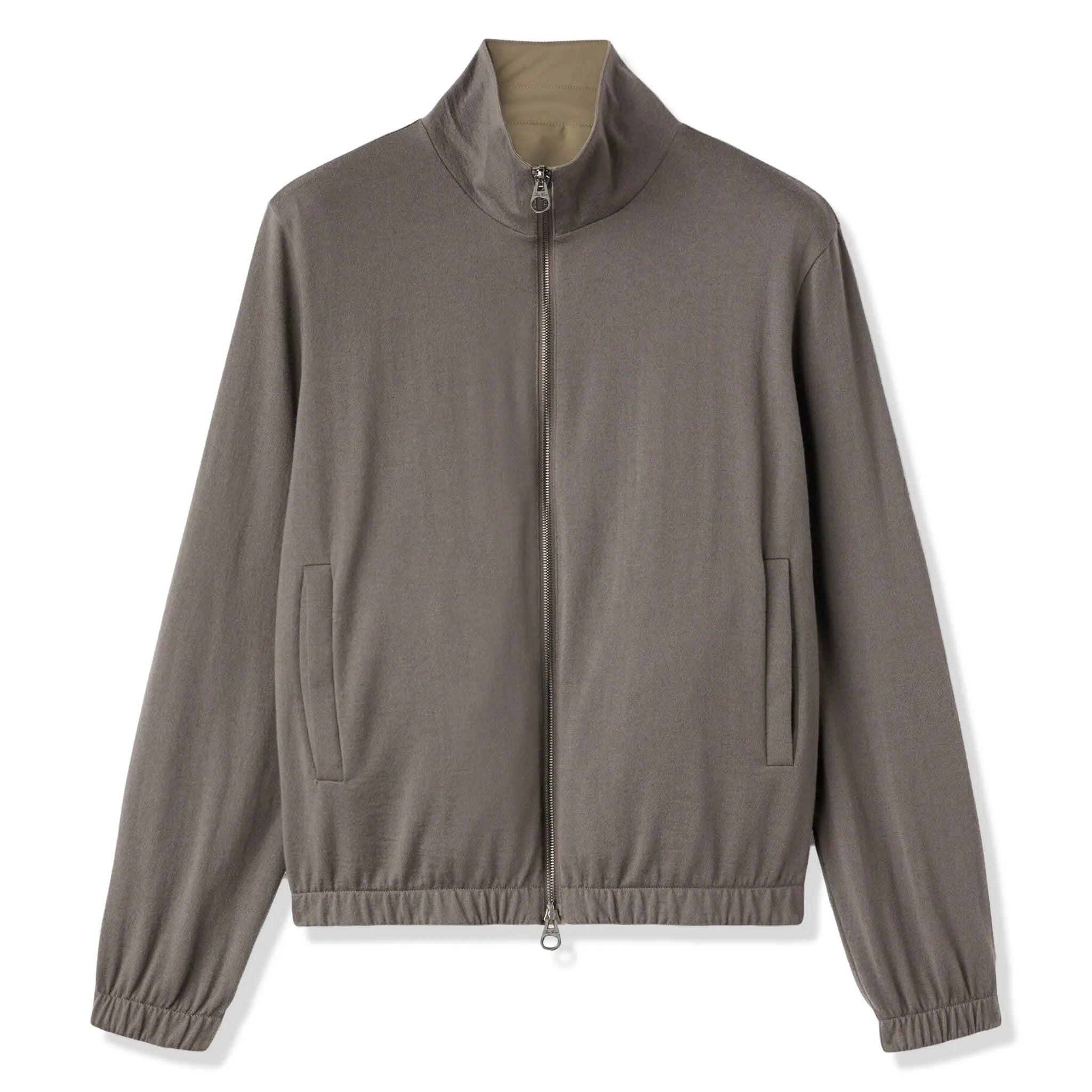 Front View of Loro Piana Windmate Storm System Tobacco Ermine Brown Bomber Jacket FAP9753_B39K